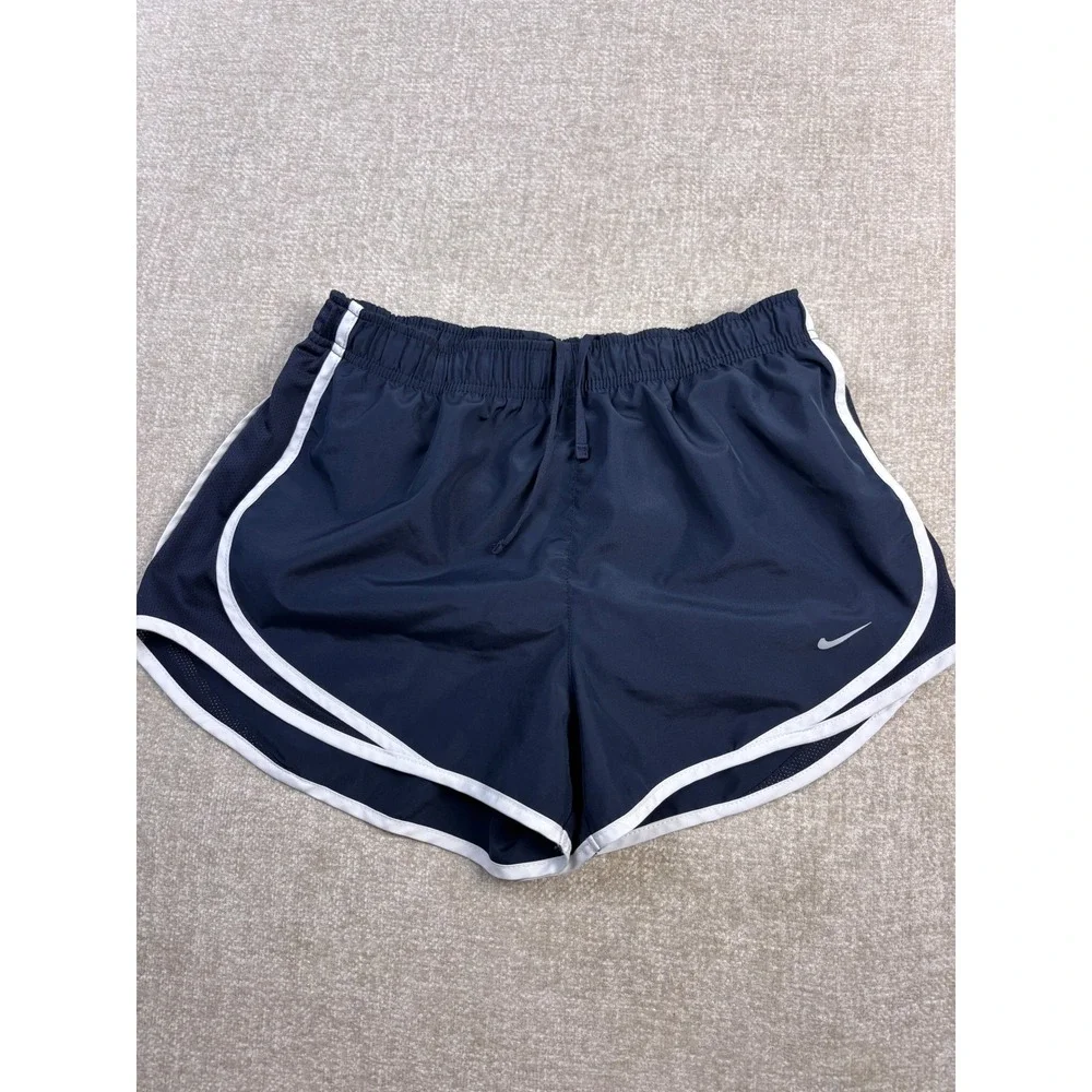 Nike Dri-FIT Tempo Running Shorts Navy Blue White Trim Womens Medium